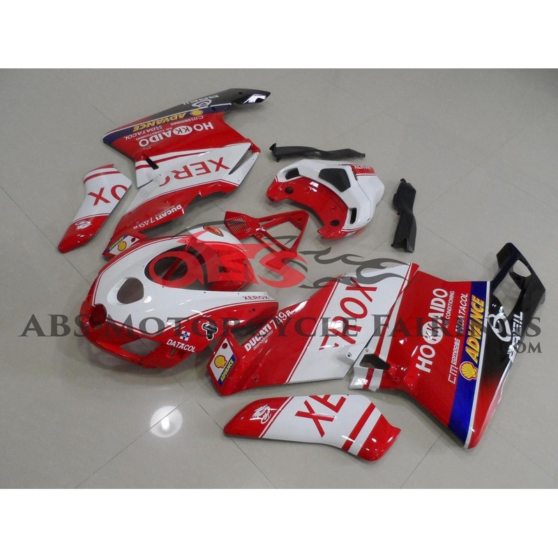 Ducati 749 (2005-2006) White & Red XEROX Fairings Clear Windscreen: Free No Seat Cowl No Bolt Kit