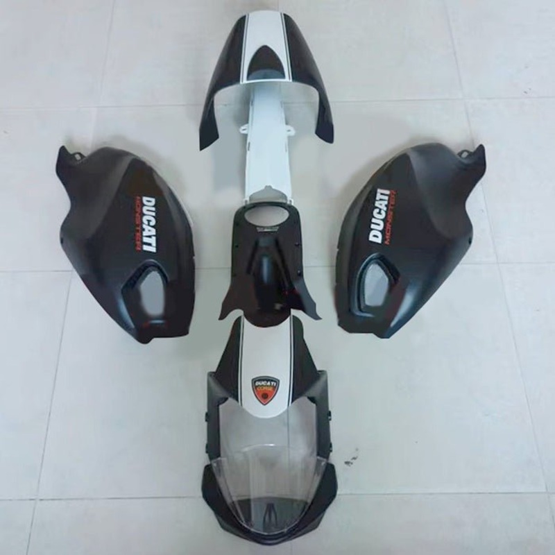 DUCATI MONSTER 696/796/1100 (2009-2016) Matte Black, White Fairings Clear Windscreen: Free No Bolt Kit