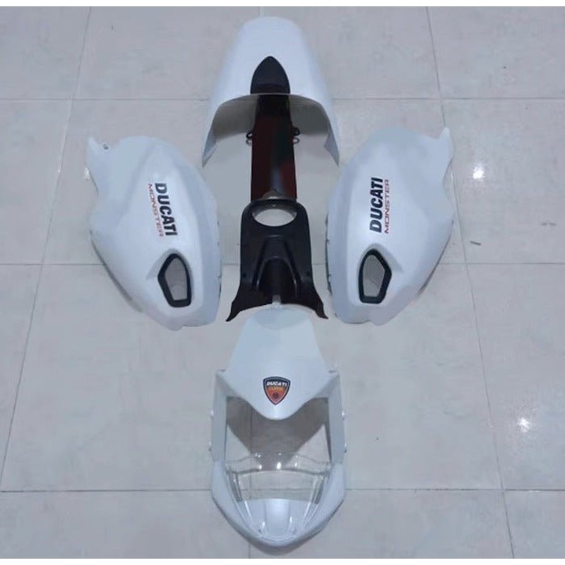 DUCATI MONSTER 696/796/1100 (2009-2016) Matte White Fairings Clear Windscreen: Free No Bolt Kit