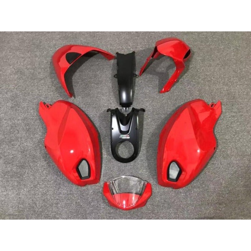 DUCATI MONSTER 696/796/1100 (2009-2016) Red Gloss Fairings Clear Windscreen: Free No Bolt Kit