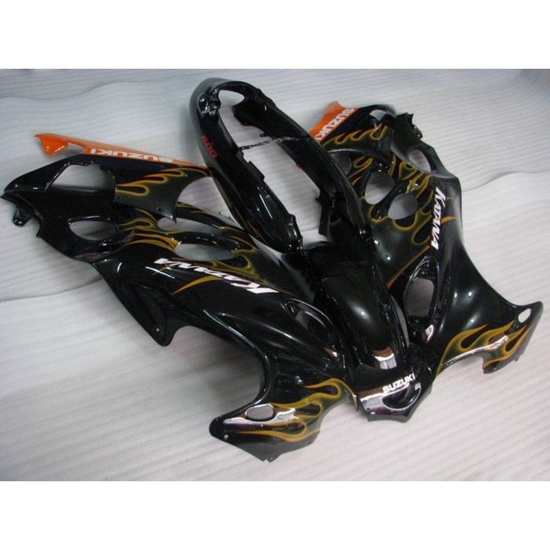 Suzuki GSX600F Katana Fairings (1998-2006) Black, Orange, White, Flames Clear Windscreen: Free Bolt Kit: No