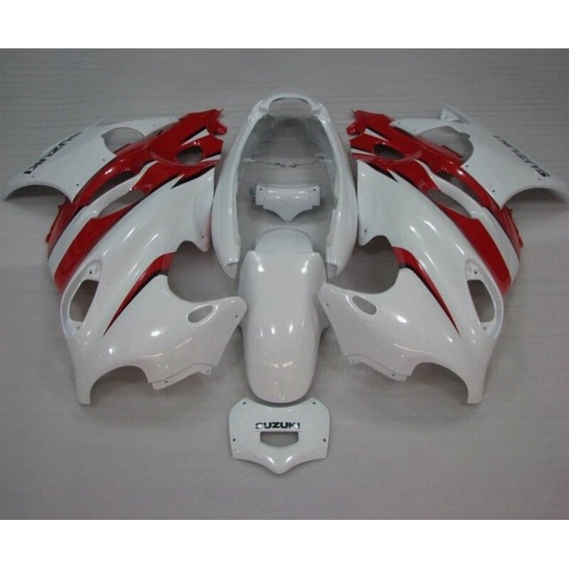 Suzuki GSX600F Katana Fairings (1998-2006) White, Red Clear Windscreen: Free Bolt Kit: No