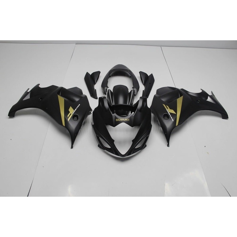 Suzuki GSX650F (2007-2015) Matte Black, Gold Fairings Clear Windscreen: Free No Bolt Kit