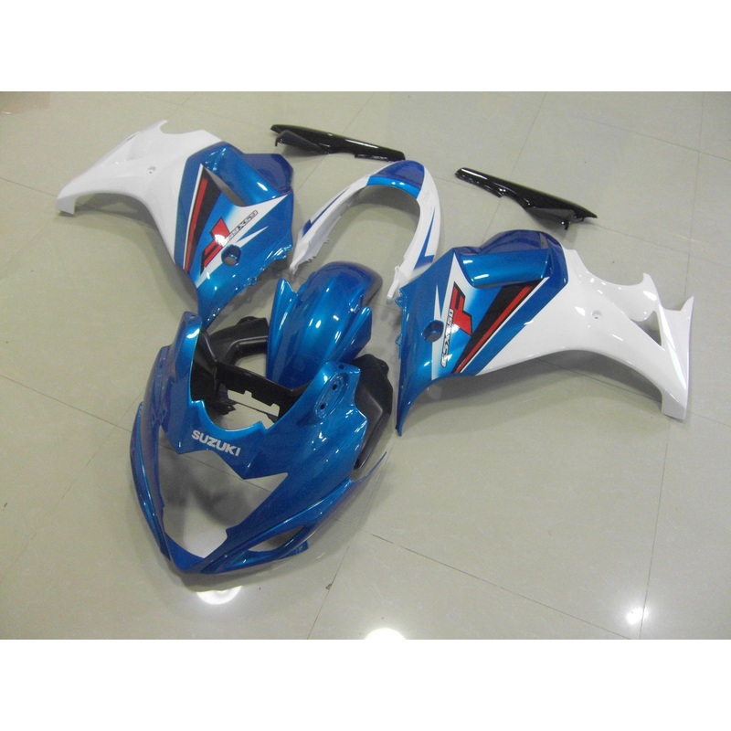 Suzuki GSX650F (2007-2015) Pearl Blue, White Fairings Clear Windscreen: Free No Bolt Kit