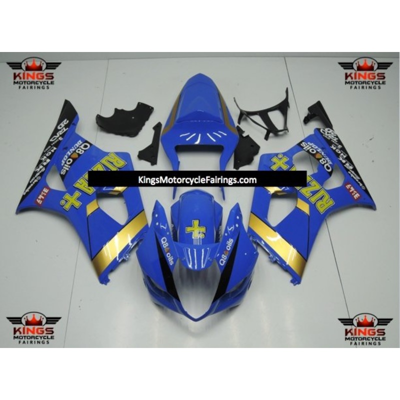 Suzuki GSXR1000 (2003-2004) Blue & Gold Rizla Fairings Clear Windscreen: Free No Seat Cowl No Bolt Kit