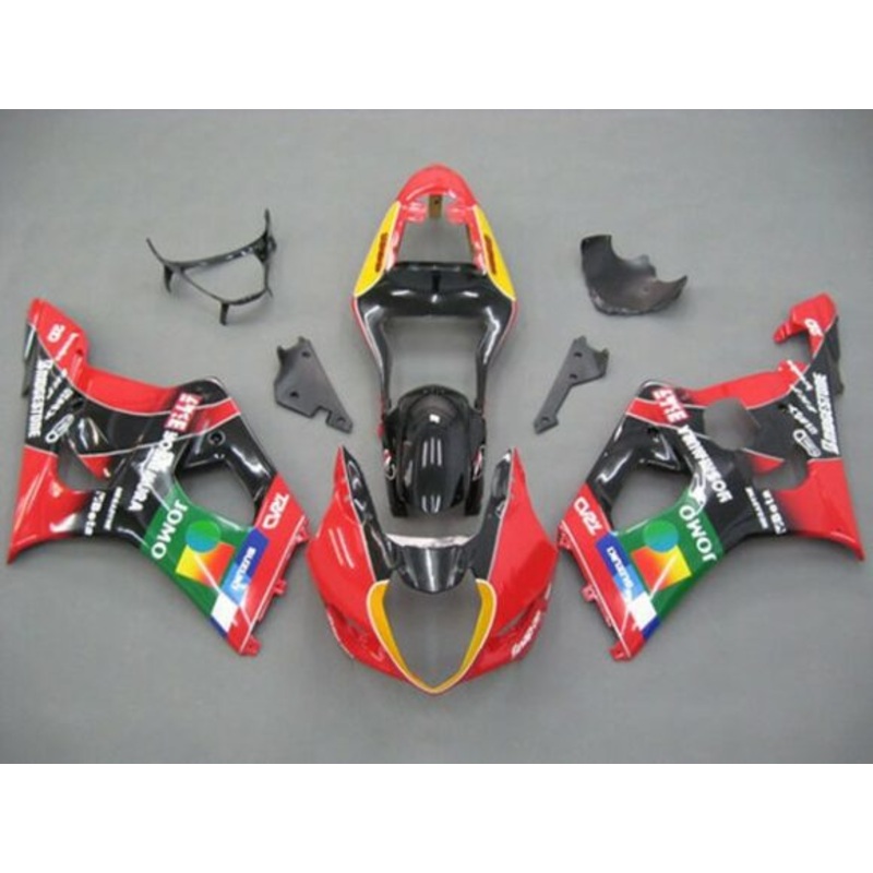 Suzuki GSXR1000 (2003-2004) Red, Black JOMO Fairings Clear Windscreen: Free No Seat Cowl No Bolt Kit