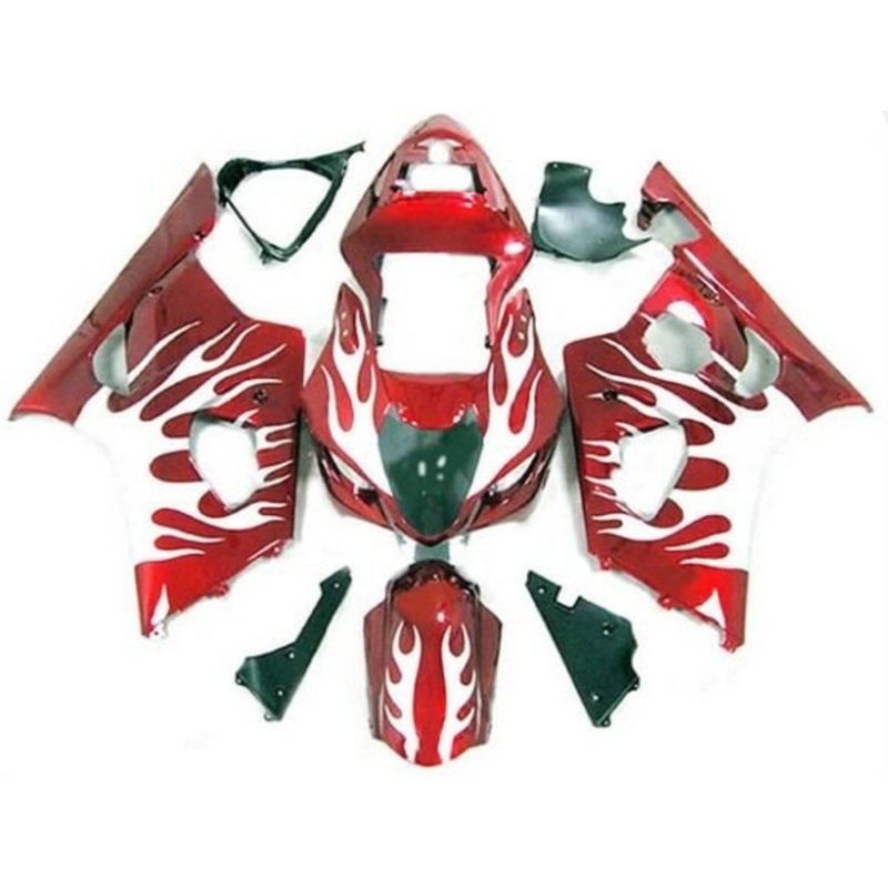 Suzuki GSXR1000 (2003-2004) Red, White Flame Fairings Clear Windscreen: Free No Seat Cowl No Bolt Kit