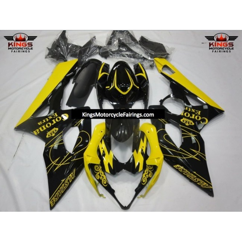 Suzuki GSXR1000 (2005-2006) Black & Yellow Tribal Corona Fairings No Seat Cowl No Bolt Kit No Tank