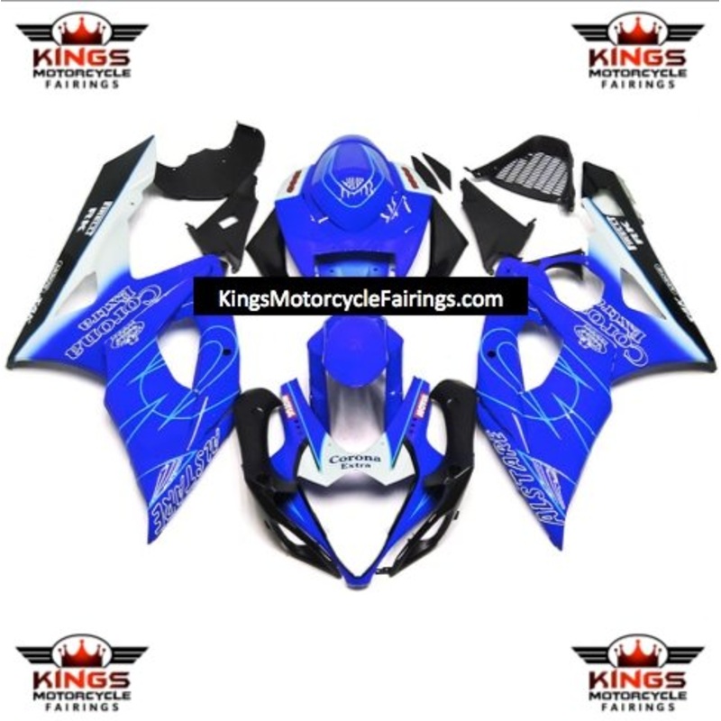 Suzuki GSXR1000 (2005-2006) Blue & White Tribal Corona Fairings No Seat Cowl No Bolt Kit No Tank