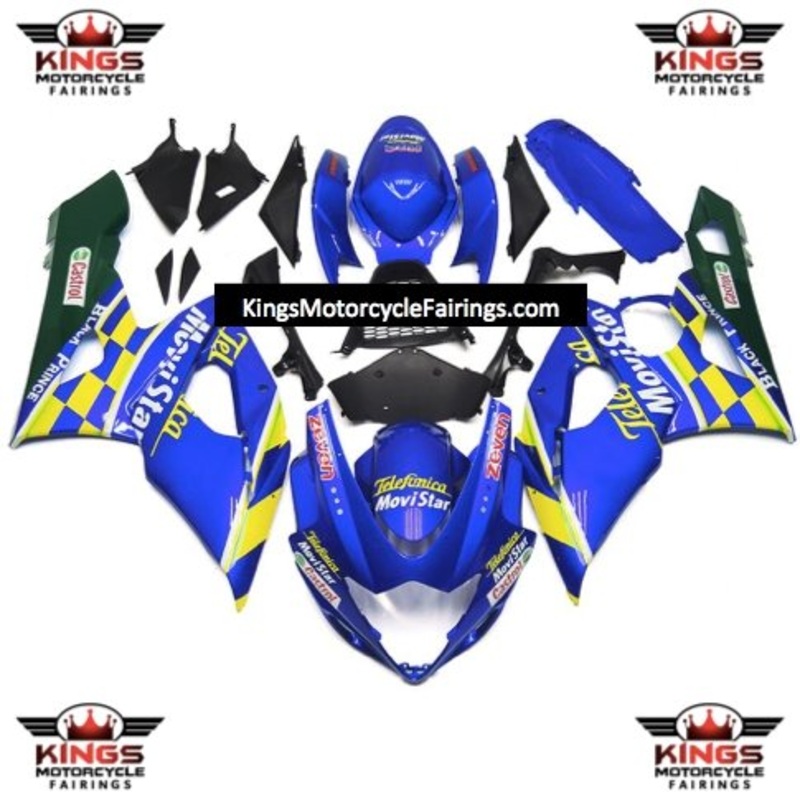 Suzuki GSXR1000 (2005-2006) Blue, Yellow & Green MoviStar Fairings No Seat Cowl No Bolt Kit No Tank