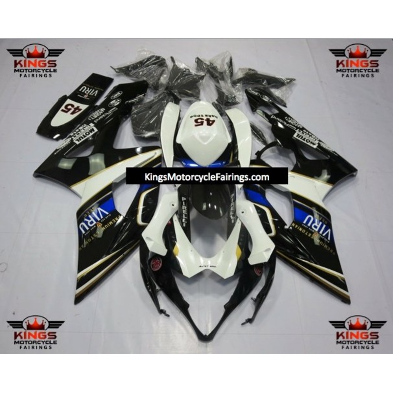 Suzuki GSXR1000 (2005-2006) White, Black, Blue & Gold Viru Fairings No Seat Cowl No Bolt Kit No Tank
