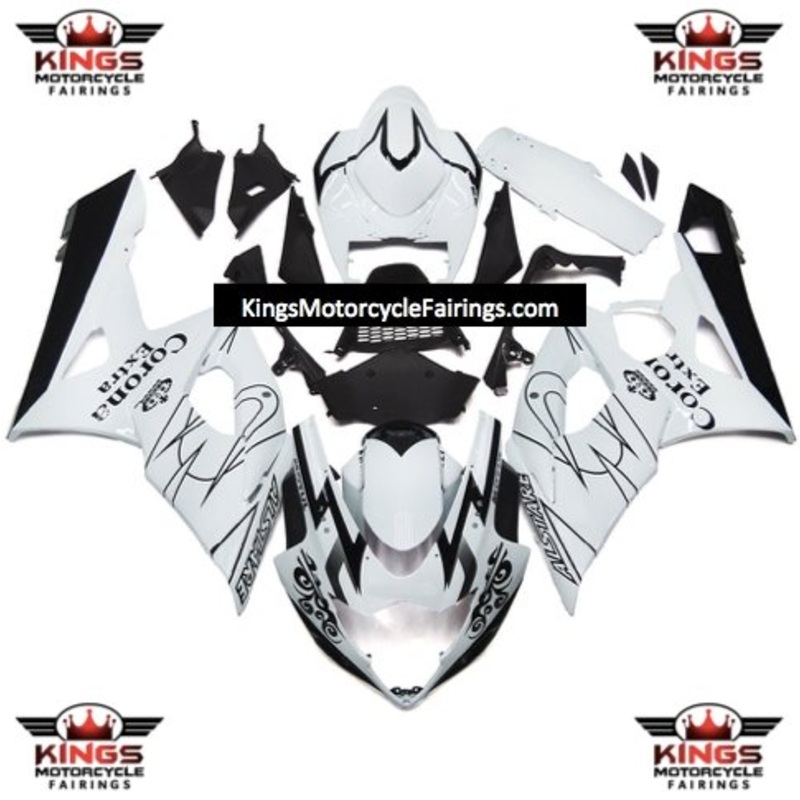 Suzuki GSXR1000 (2005-2006) White & Black Tribal Corona Fairings No Seat Cowl No Bolt Kit No Tank