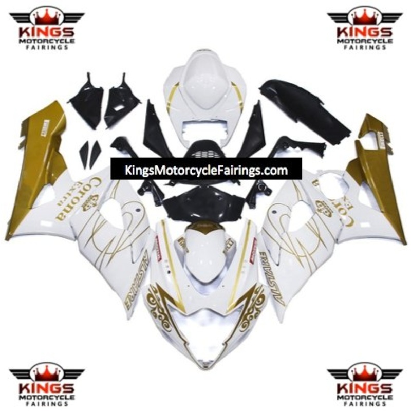 Suzuki GSXR1000 (2005-2006) White & Gold Tribal Corona Fairings No Seat Cowl No Bolt Kit No Tank