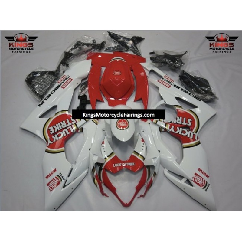 Suzuki GSXR1000 (2005-2006) White, Red & Gold Lucky Strike Fairings No Seat Cowl No Bolt Kit No Tank