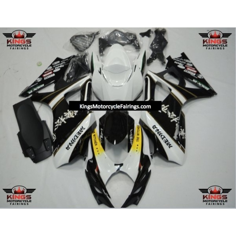 Suzuki GSXR1000 (2007-2008) Black & White Media Fairings No Seat Cowl No Bolt Kit No Tank
