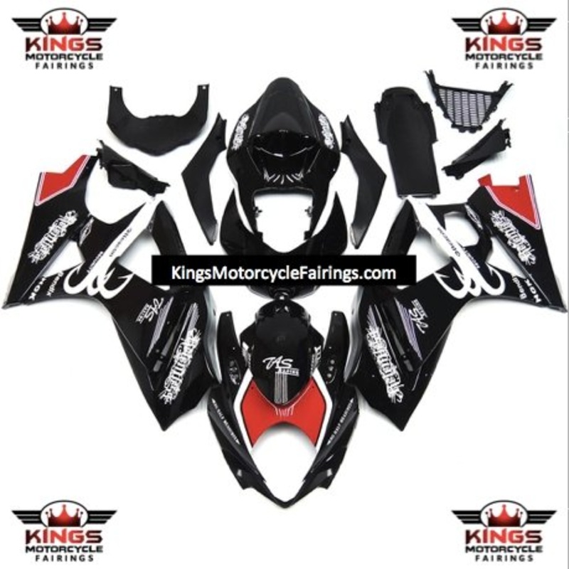 Suzuki GSXR1000 (2007-2008) Black, White & Red Fairings No Seat Cowl No Bolt Kit No Tank