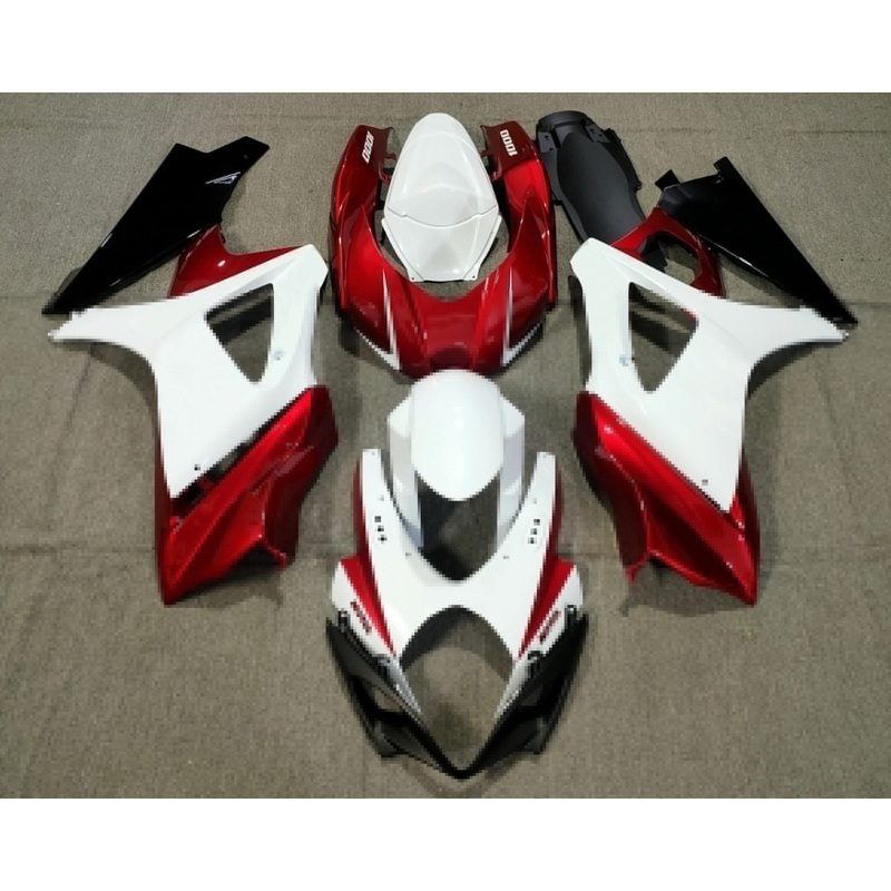 Suzuki GSXR1000 (2007-2008) White, Black, Dark Red Fairings No Seat Cowl No Bolt Kit No Tank