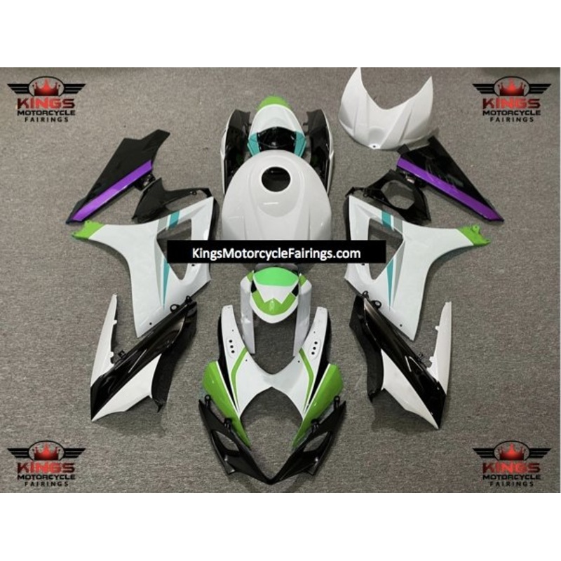 Suzuki GSXR1000 (2007-2008) White, Black, Green, Purple, Blue & Gray Fairings No Seat Cowl No Bolt Kit No Tank