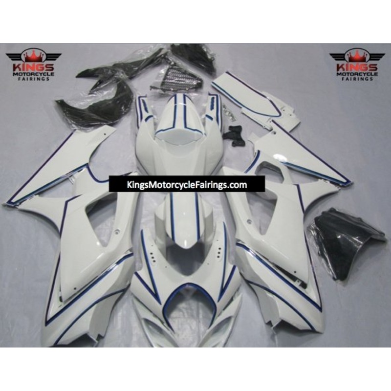Suzuki GSXR1000 (2007-2008) White, Blue & Black Pinstripe Fairings No Seat Cowl No Bolt Kit No Tank