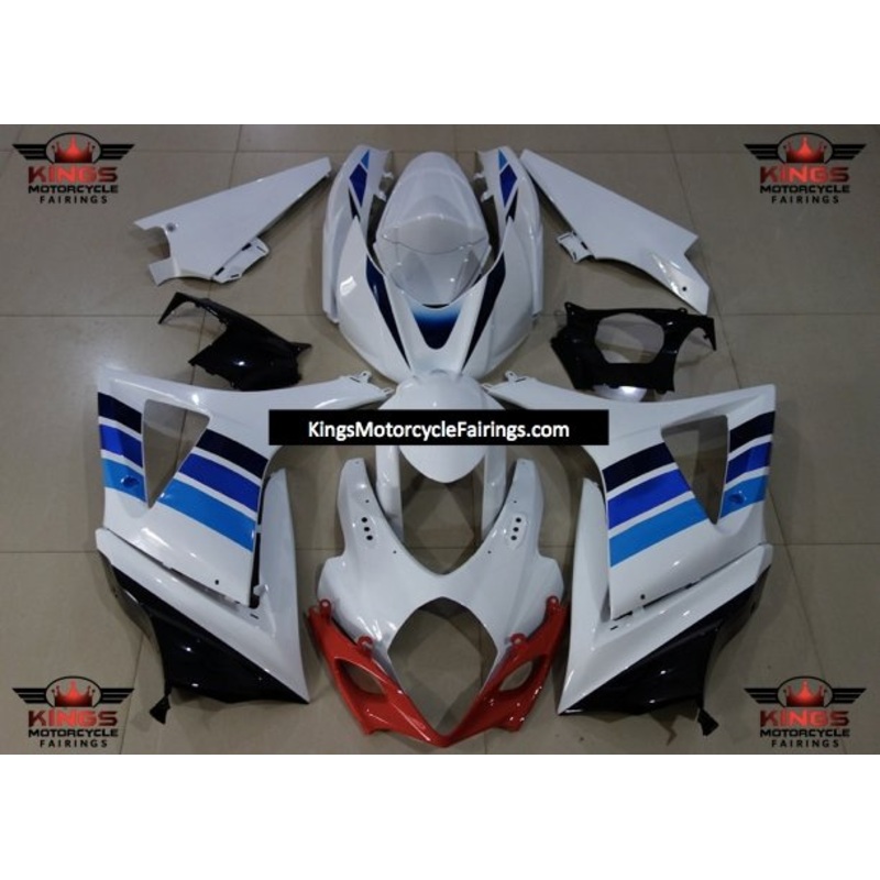 Suzuki GSXR1000 (2007-2008) White, Blue, Black & Red Fairings No Seat Cowl No Bolt Kit No Tank