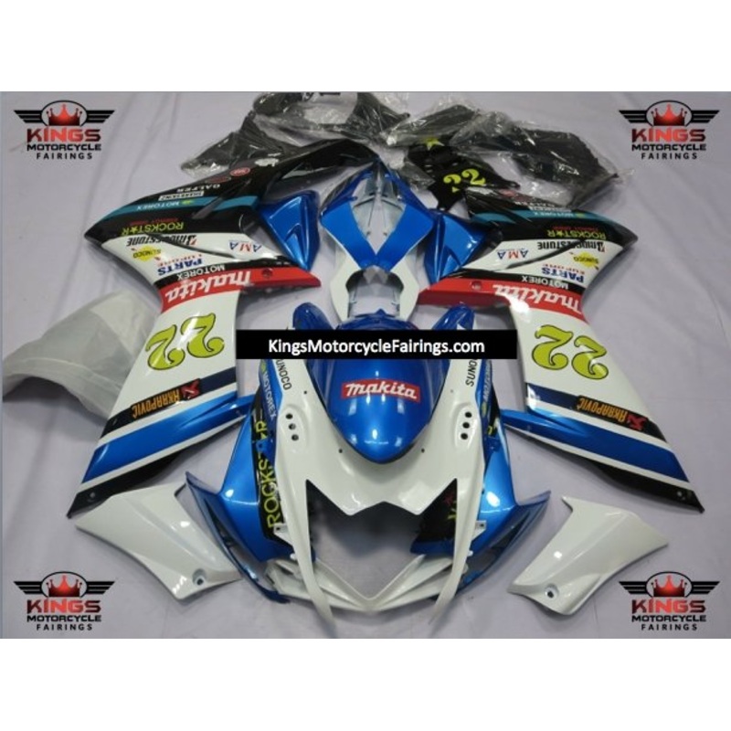 Suzuki GSXR1000 (2007-2008) White & Blue Makita 22 Fairings No Seat Cowl No Bolt Kit No Tank