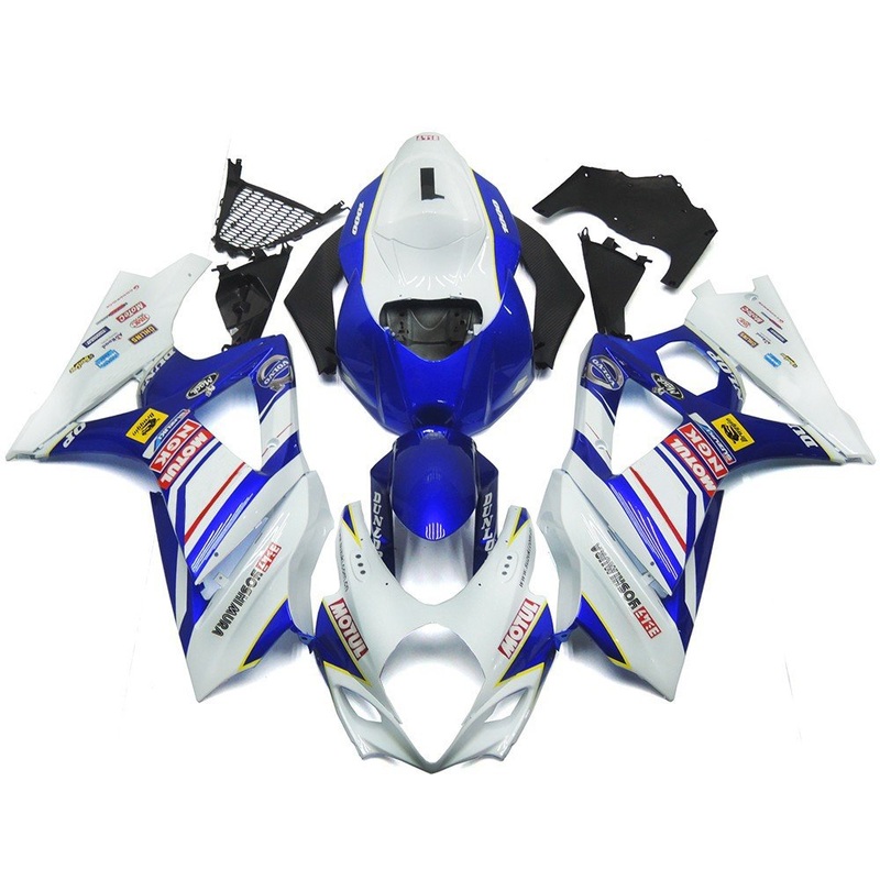 Suzuki GSXR1000 (2007-2008) White, Blue Motul Fairings No Seat Cowl No Bolt Kit No Tank