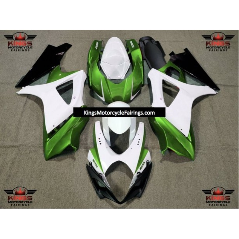 Suzuki GSXR1000 (2007-2008) White, Green & Black Fairings No Seat Cowl No Bolt Kit No Tank