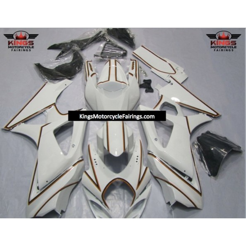Suzuki GSXR1000 (2007-2008) White, Orange & Black Pinstripe Fairings No Seat Cowl No Bolt Kit No Tank