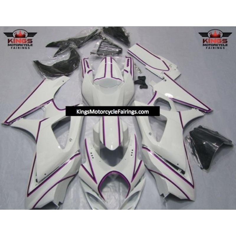 Suzuki GSXR1000 (2007-2008) White, Pink & Black Pinstripe Fairings No Seat Cowl No Bolt Kit No Tank