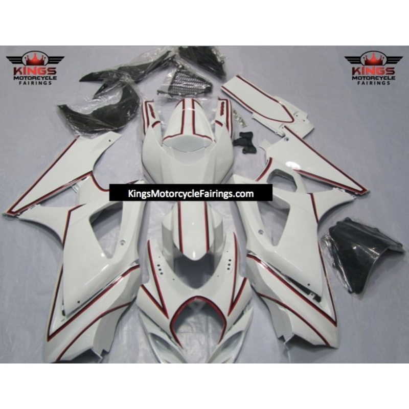 Suzuki GSXR1000 (2007-2008) White, Red & Black Pinstripe Fairings No Seat Cowl No Bolt Kit No Tank