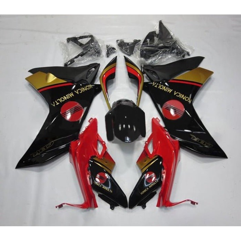 HONDA CBR600F Fairings (2011-2013) Black, Red, Gold Bacardi Clear Windscreen: Free No Bolt Kit