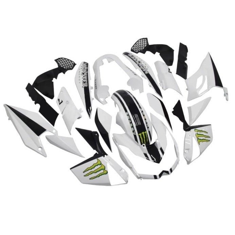 Kawasaki Z1000 Fairings (2010-2013) White, Black Monster Clear Windscreen: Free Bolt Kit: No Seat Cowl: No