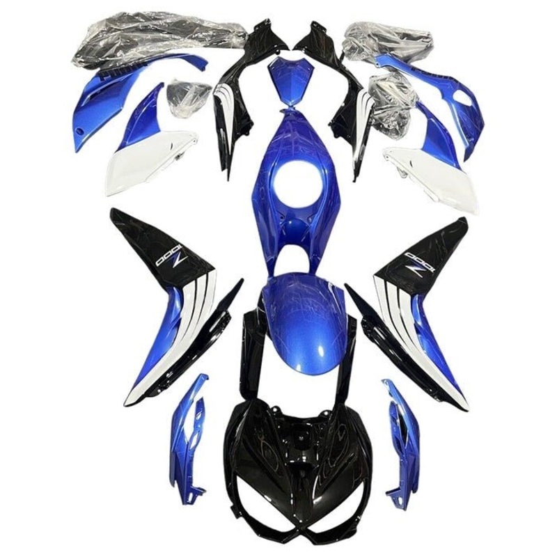 Kawasaki Z1000 Fairings (2014-2019) Blue, Black, White Clear Windscreen: Free Bolt Kit: No