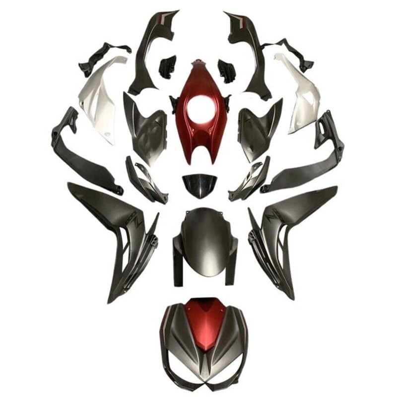 Kawasaki Z1000 Fairings (2014-2019) Matte Black, Candy Red Clear Windscreen: Free Bolt Kit: No