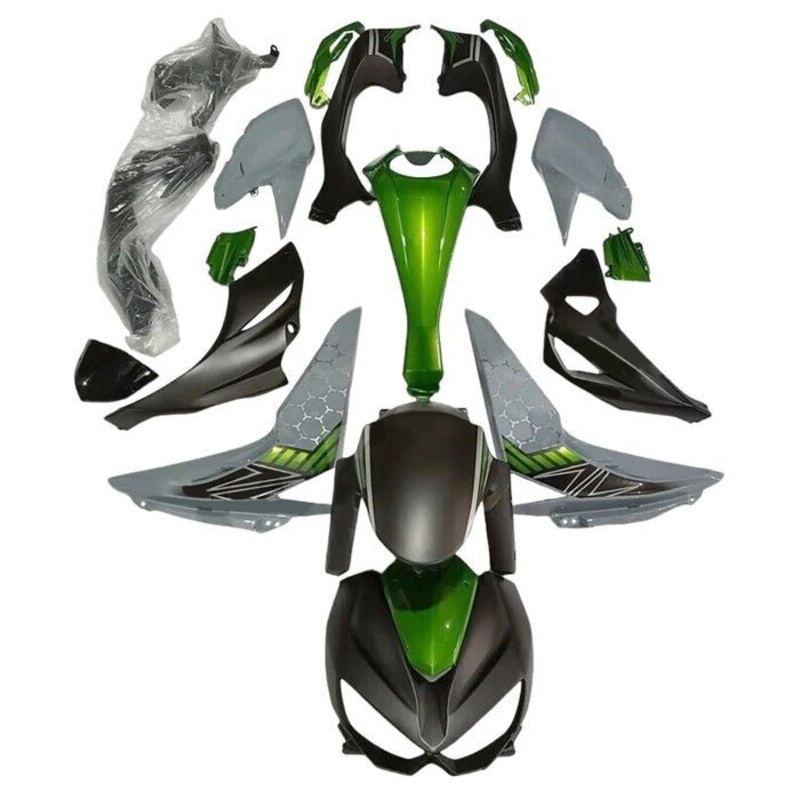 Kawasaki Z1000 Fairings (2014-2019) Matte Black, Gray, Green Clear Windscreen: Free Bolt Kit: No