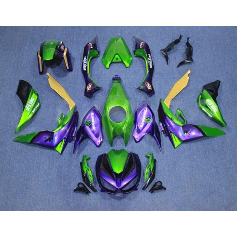 Kawasaki Z1000 Fairings (2014-2019) Purple, Green Clear Windscreen: Free Bolt Kit: No