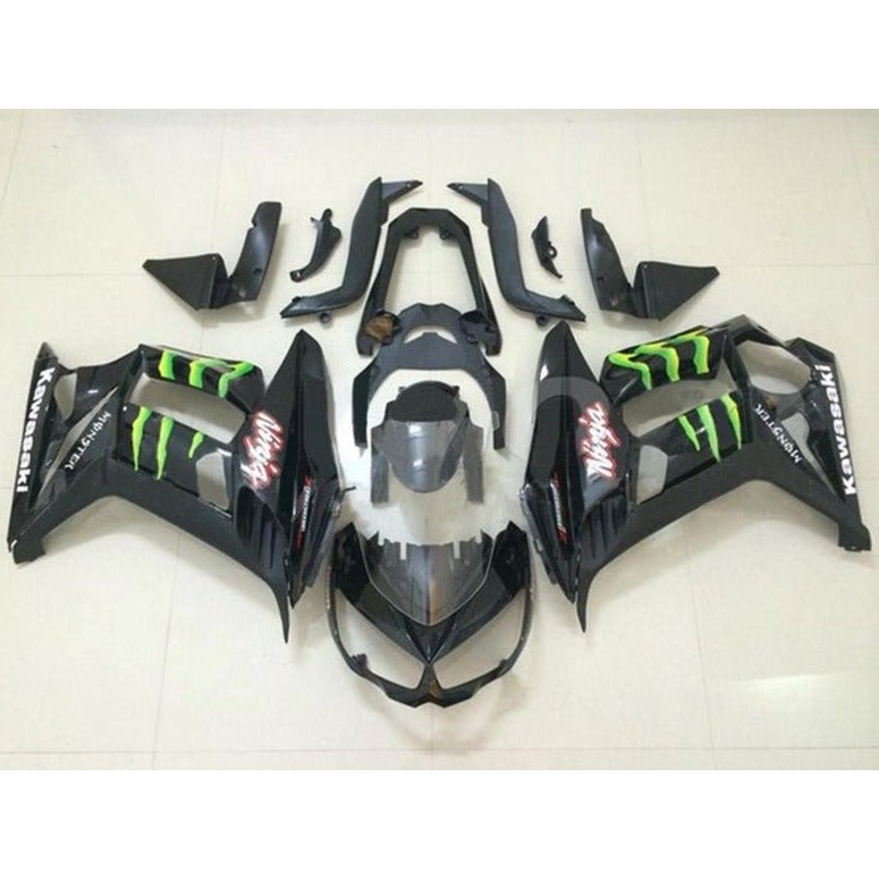 Kawasaki Z1000SX Fairings (2010-2016) Black, Green Monster Clear Windscreen: Free Bolt Kit: No Seat Cowl: No