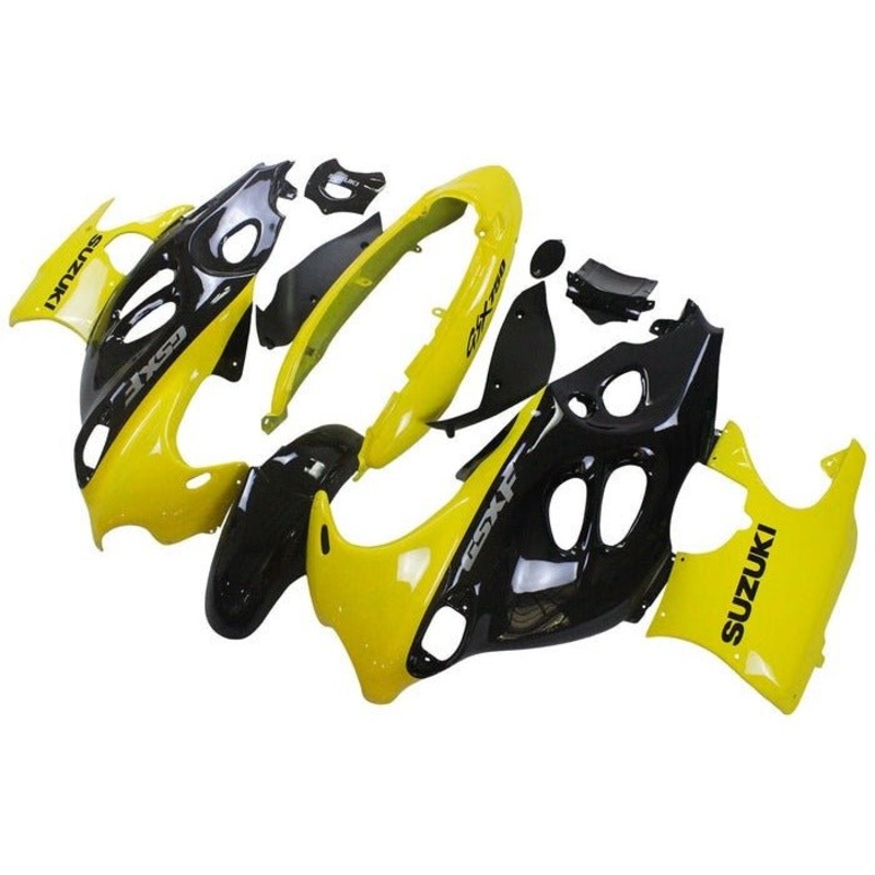 Suzuki GSX750F Katana Fairings (1998-2006) Yellow, Black Clear Windscreen: Free Bolt Kit: No
