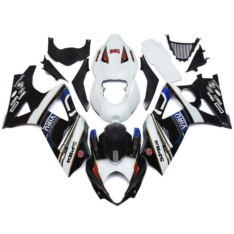 Suzuki GSXR1000 (2007-2008) Black, White & Blue VIRU Fairings No Seat Cowl No Bolt Kit No Tank