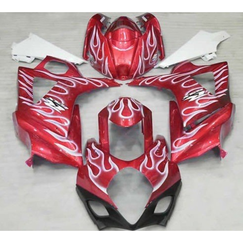 Suzuki GSXR1000 (2007-2008) Red & White Flame Fairings No Seat Cowl No Bolt Kit No Tank