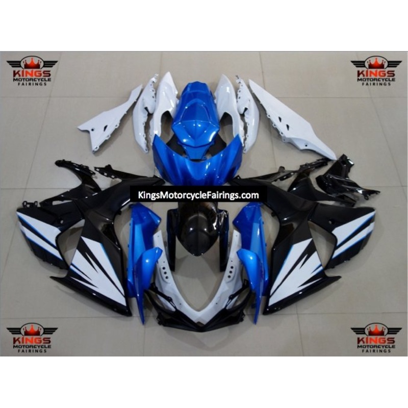 Suzuki GSXR1000 (2009-2016) Black, Blue & White Fairings Clear Windscreen: Free No Seat Cowl No Bolt Kit
