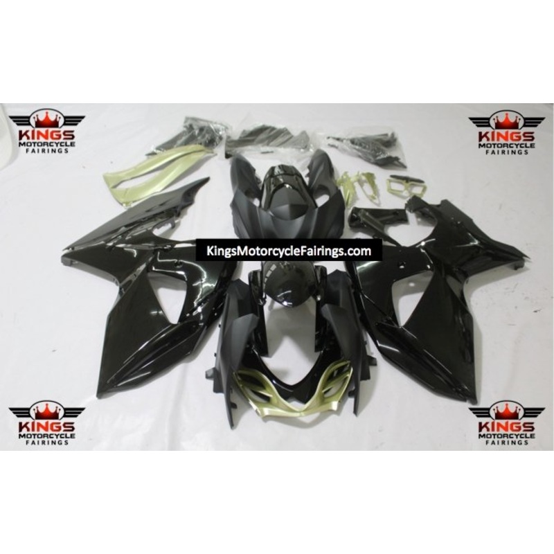 Suzuki GSXR1000 (2009-2016) Black, Matte Black & Light Gold Fairings Clear Windscreen: Free No Seat Cowl No Bolt Kit