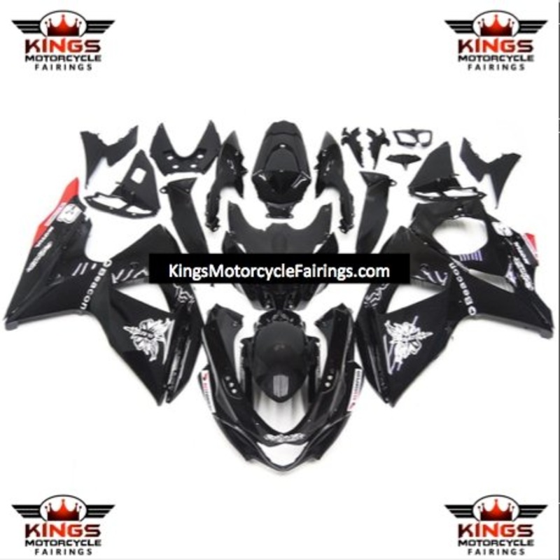 Suzuki GSXR1000 (2009-2016) Black, White & Red Beacon Fairings Clear Windscreen: Free No Seat Cowl No Bolt Kit
