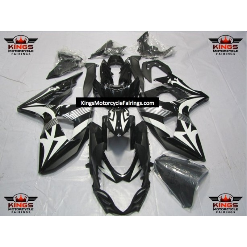 Suzuki GSXR1000 (2009-2016) Black & White Tribal Fairings Clear Windscreen: Free No Seat Cowl No Bolt Kit