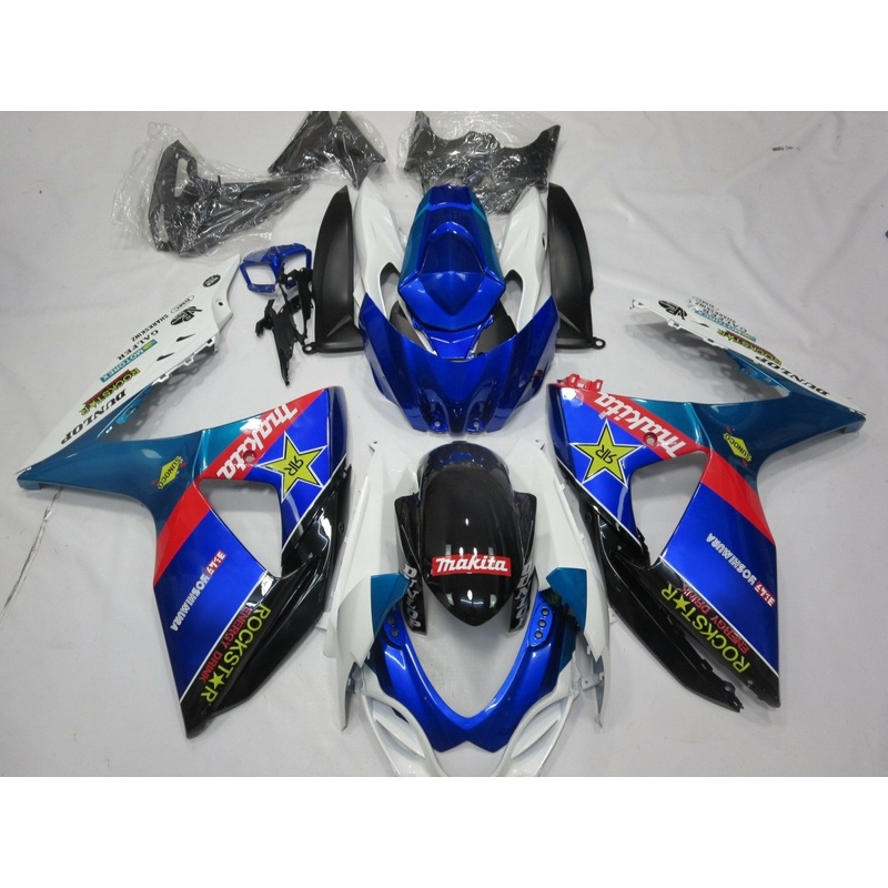 Suzuki GSXR1000 (2009-2016) Blue, Black, White, Red & Yellow Rockstar Fairings Clear Windscreen: Free No Seat Cowl No Bolt Kit