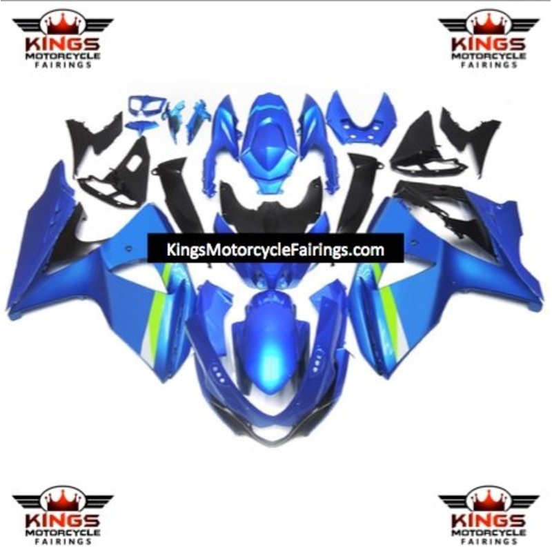 Suzuki GSXR1000 (2009-2016) Blue, Green & White Fairings Clear Windscreen: Free No Seat Cowl No Bolt Kit