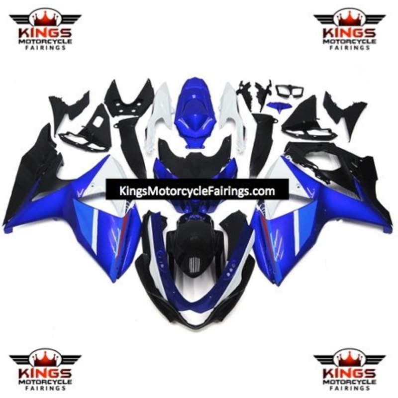 Suzuki GSXR1000 (2009-2016) Blue, White, Black & Red Fairings Clear Windscreen: Free No Seat Cowl No Bolt Kit