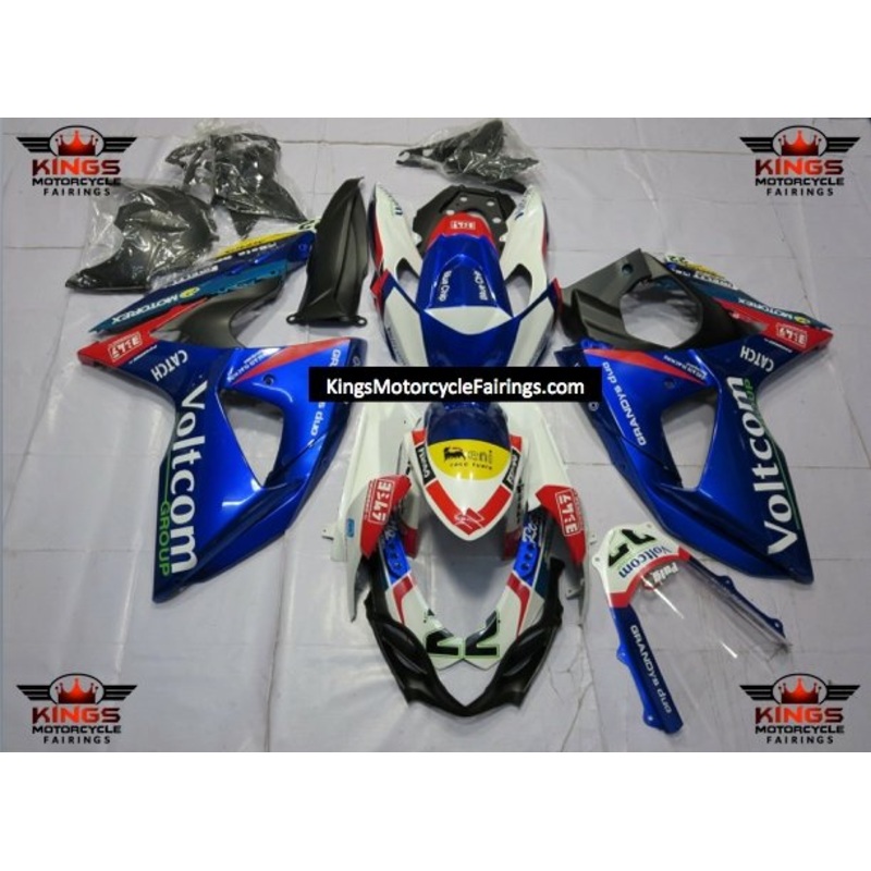 Suzuki GSXR1000 (2009-2016) Blue, White & Red Voltcom 22 Fairings Clear Windscreen: Free No Seat Cowl No Bolt Kit