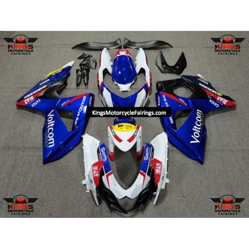 Suzuki GSXR1000 (2009-2016) Blue, White & Red Voltcom Fairings Clear Windscreen: Free No Seat Cowl No Bolt Kit