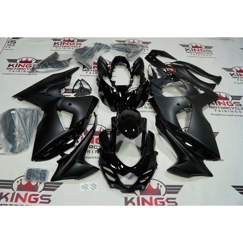 Suzuki GSXR1000 (2009-2016) Gloss Black & Matte Black Fairings Clear Windscreen: Free No Seat Cowl No Bolt Kit
